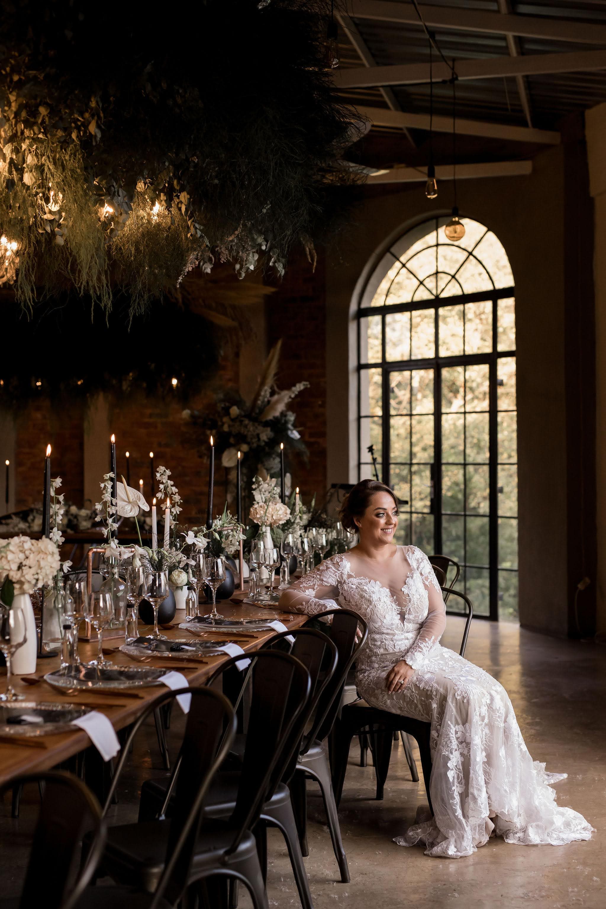 Intimate wedding ceremony in French industrial chapel at Ever Be Wedding Venue